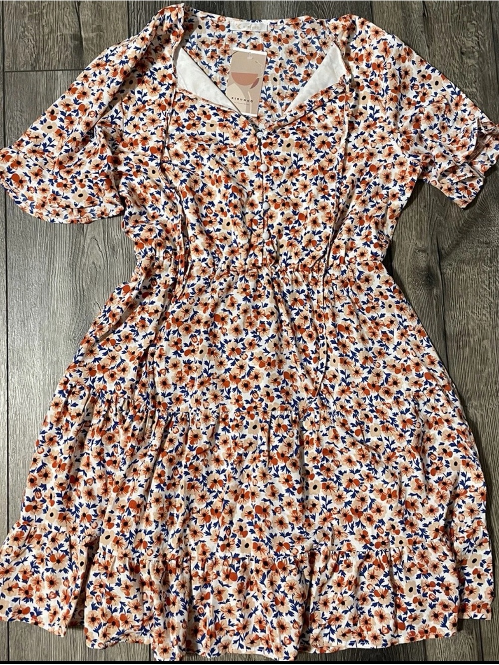 Floral Tiered Midi Dress in Cream and Rust